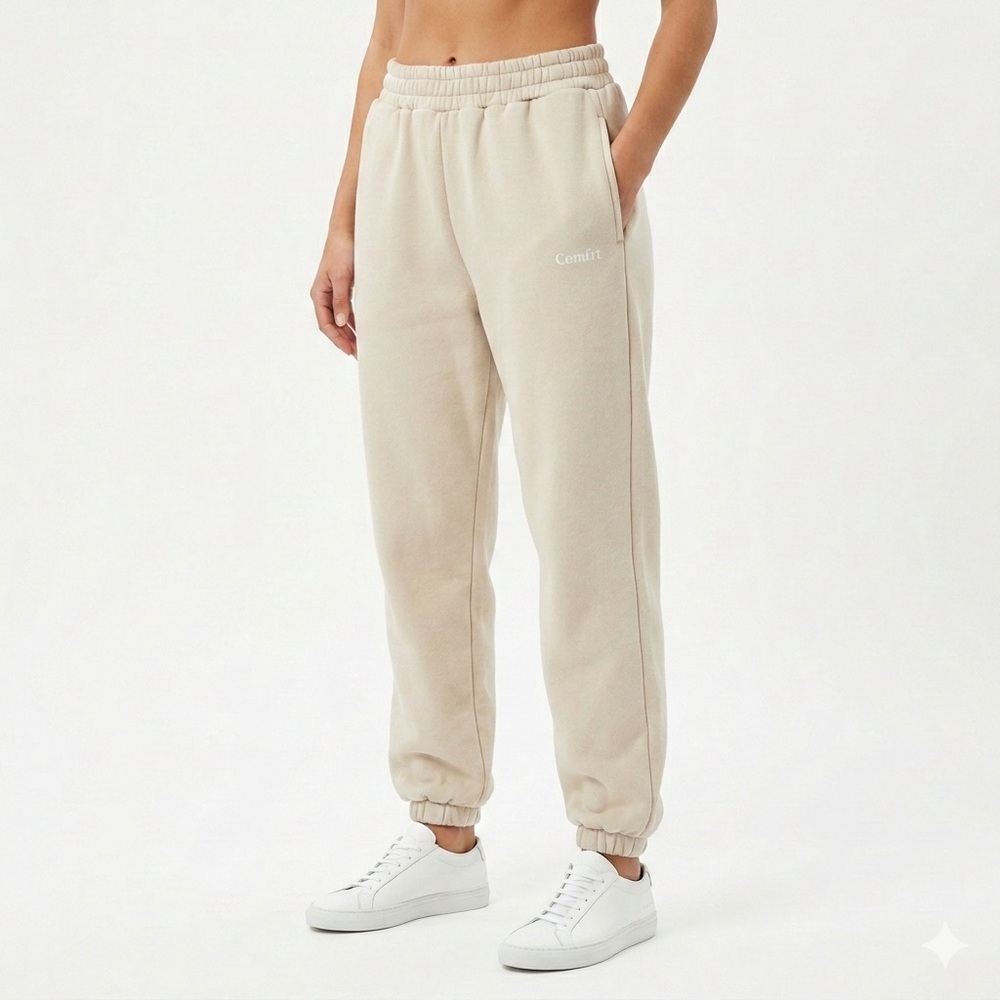 Comfrt Womens Signature Sweatpants Beige Fleece Joggers Size L